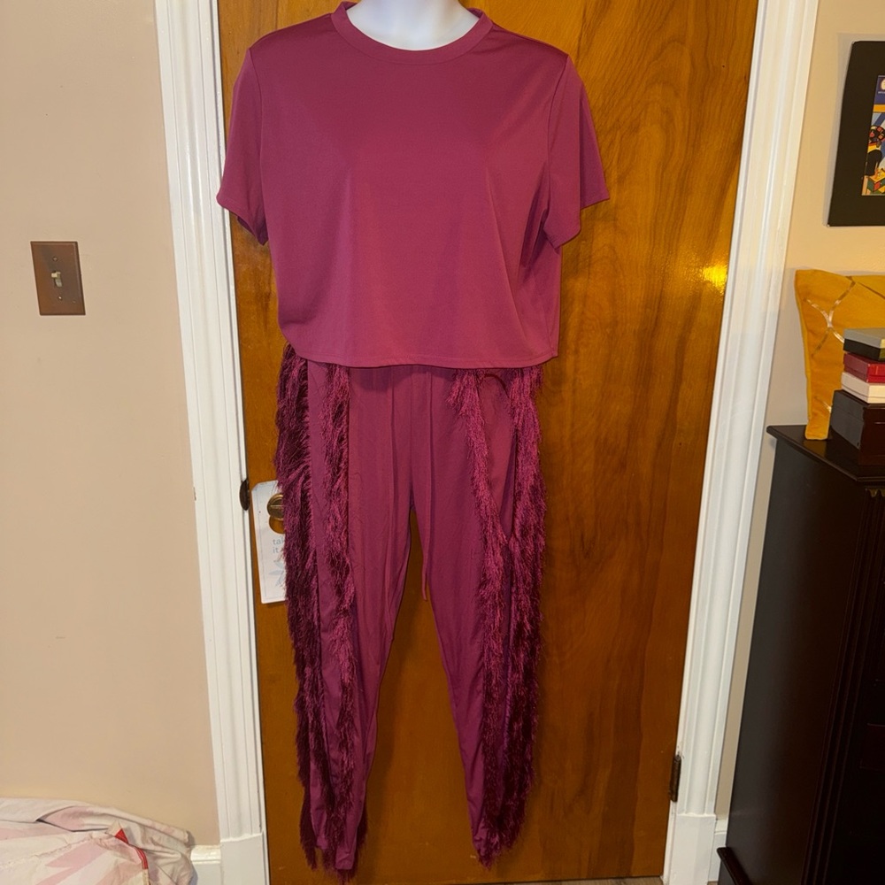 Women's Pink Pantsuit with Fringe Detail